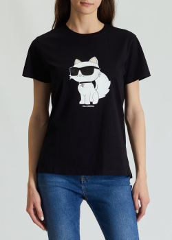 Черная футболка Karl Lagerfeld с изображением кота, фото
